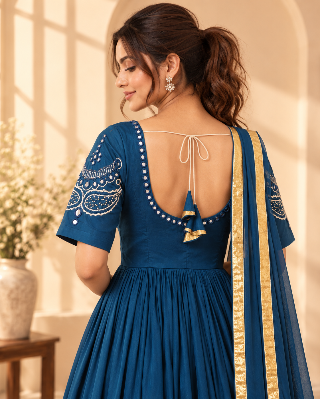 Sapphire Blue Mirror Work Anarkali - View 6