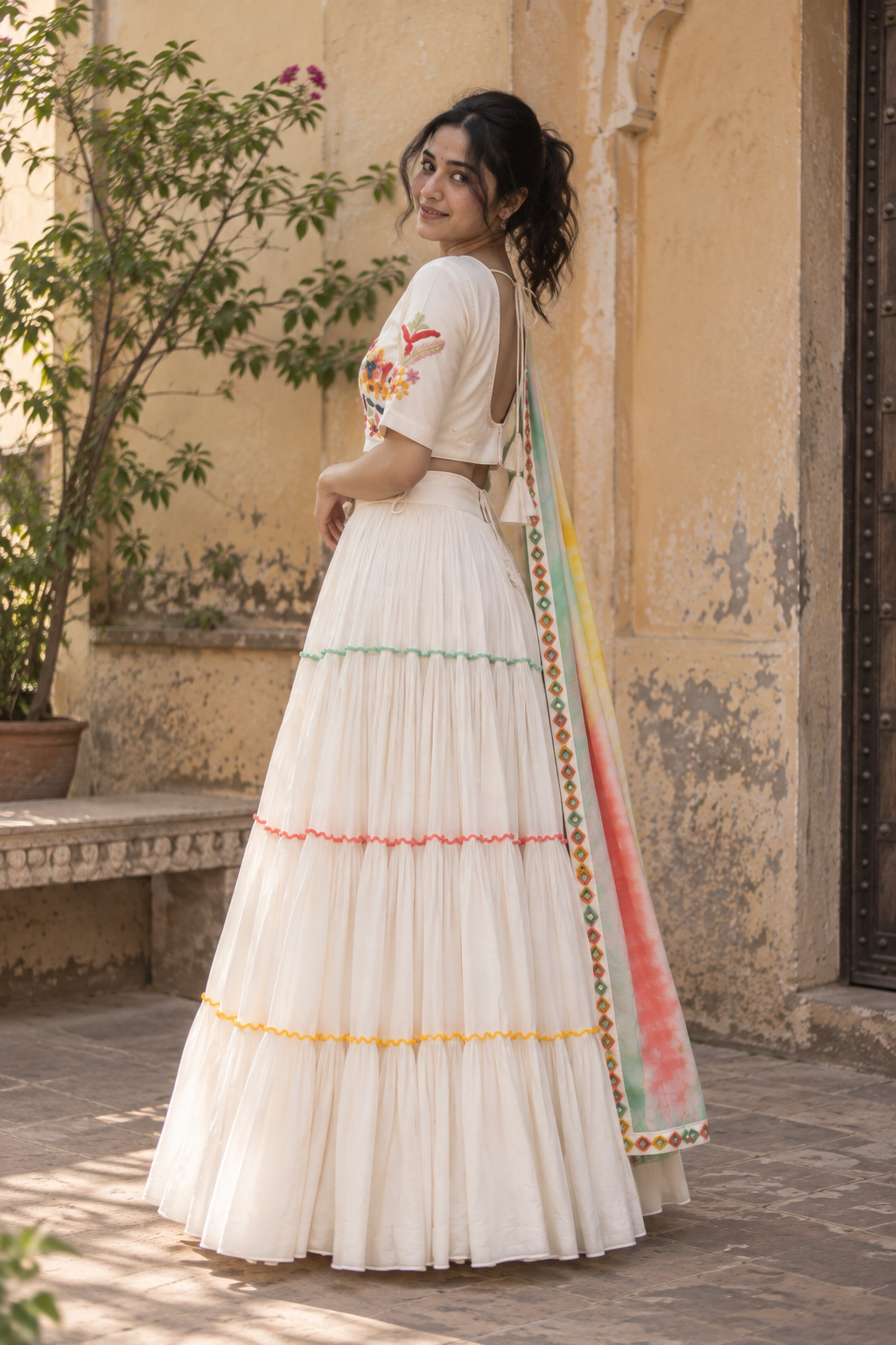 Ivory Multicolor Embroidered Lehenga - View 4