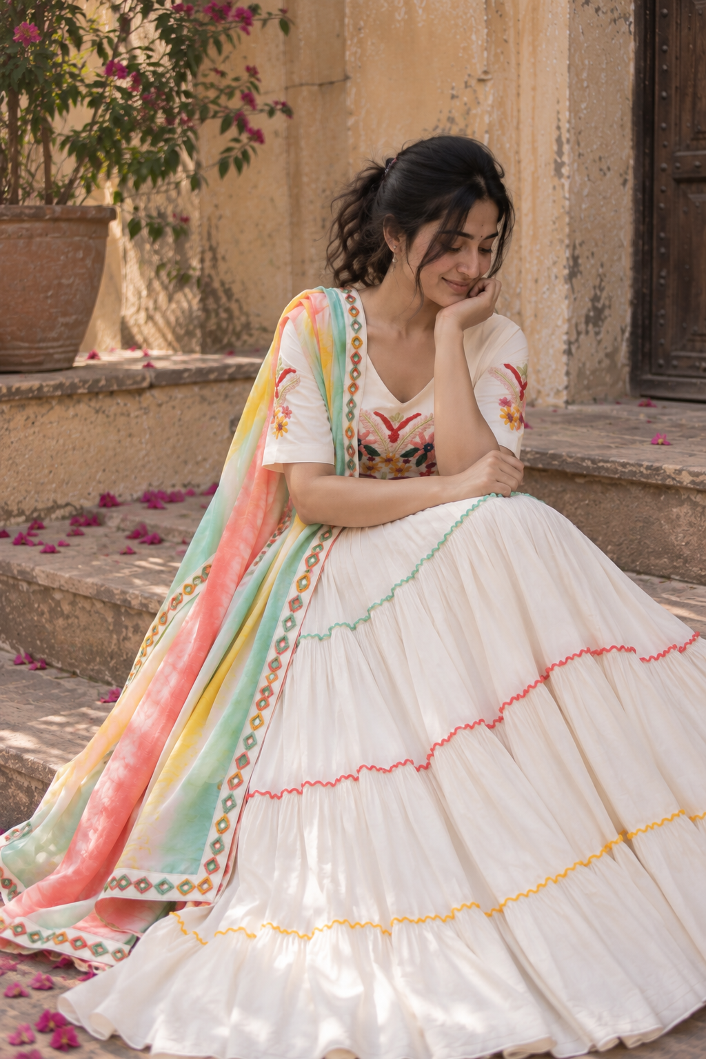 Ivory Multicolor Embroidered Lehenga - View 7
