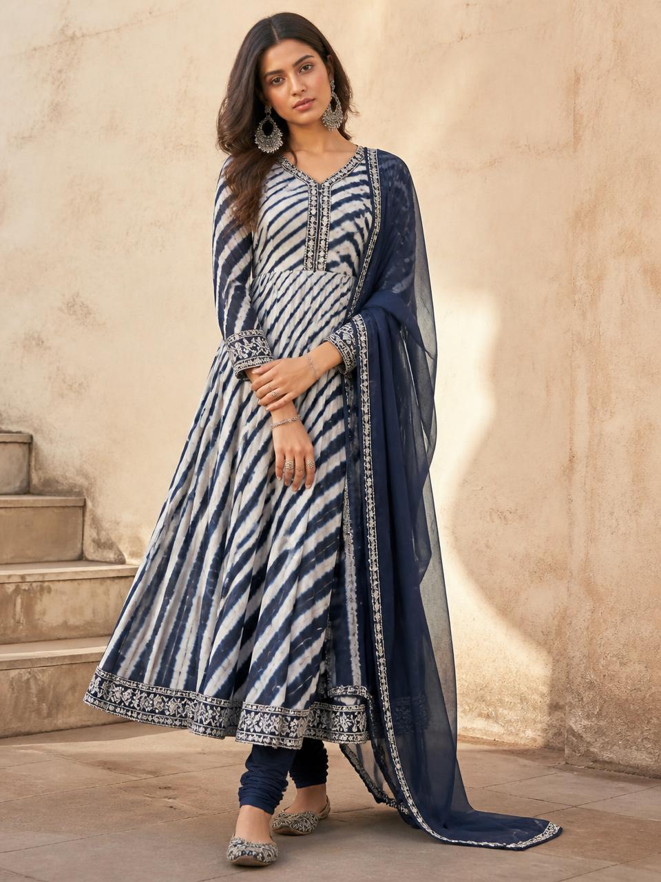 Leheriya Indigo Anarkali